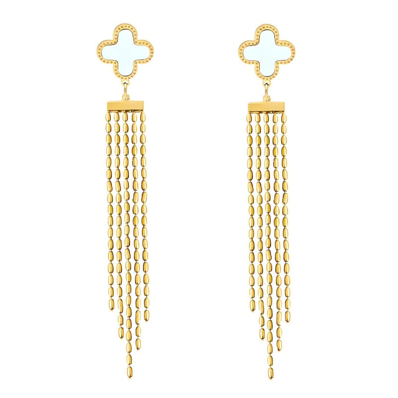Cercei White Flower din Inox placat cu AUR 18K