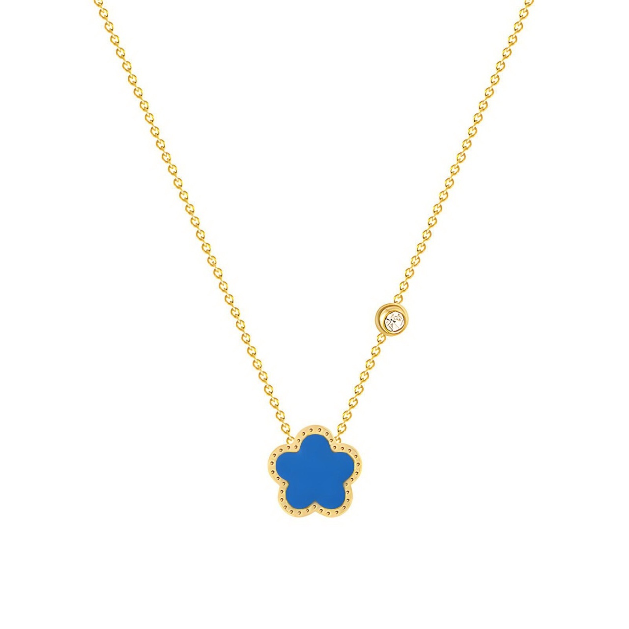Colier Blue Flower Crystal din Inox placat cu AUR