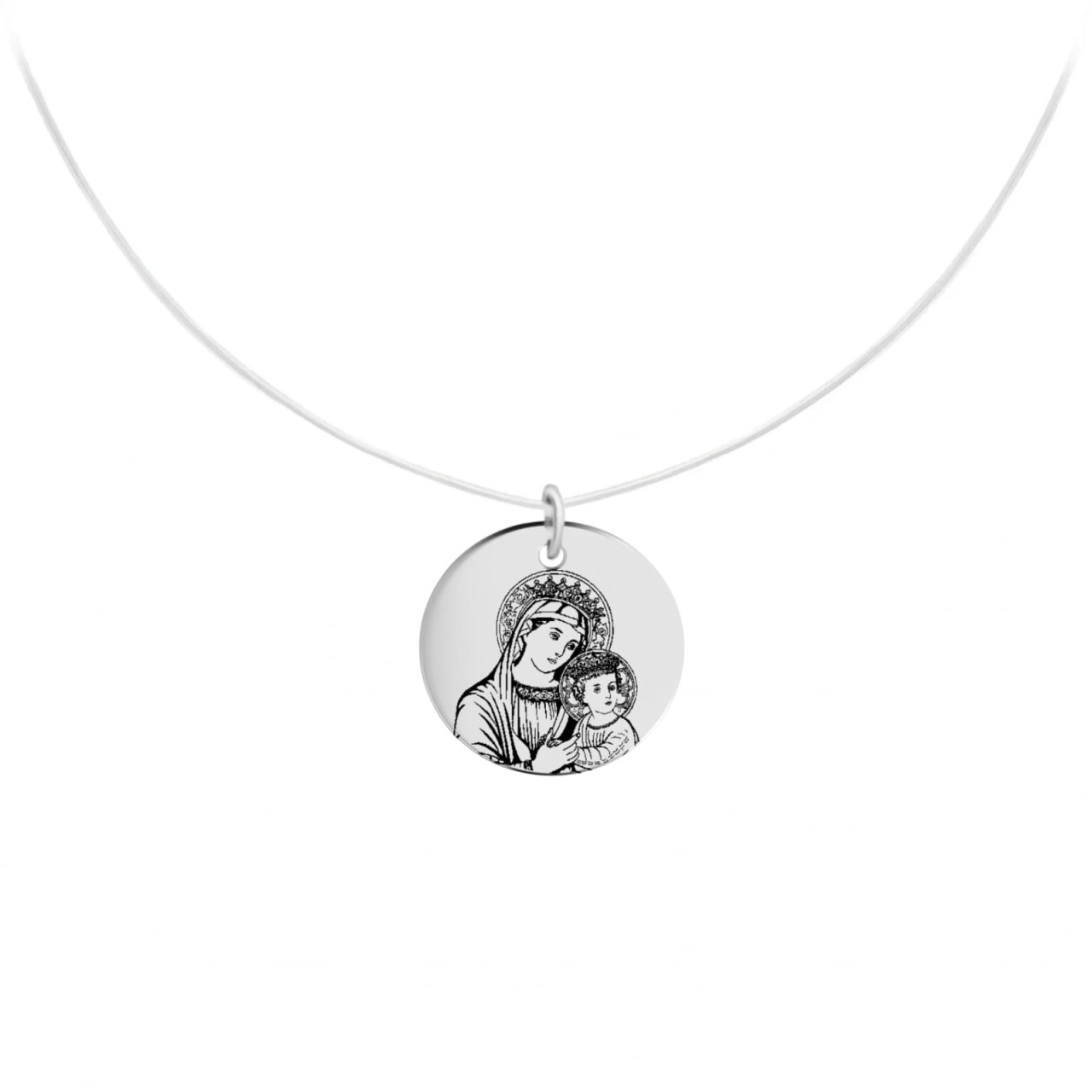 Colier cu fir transparent Fecioara Maria din Argint 925