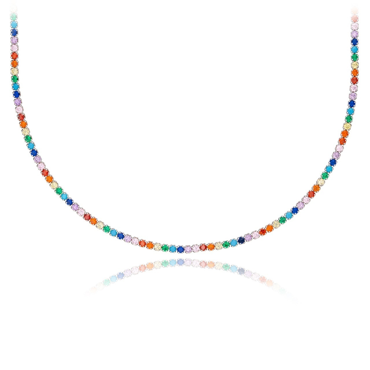 Colier Tennis din argint 925 cu cristale multicolore