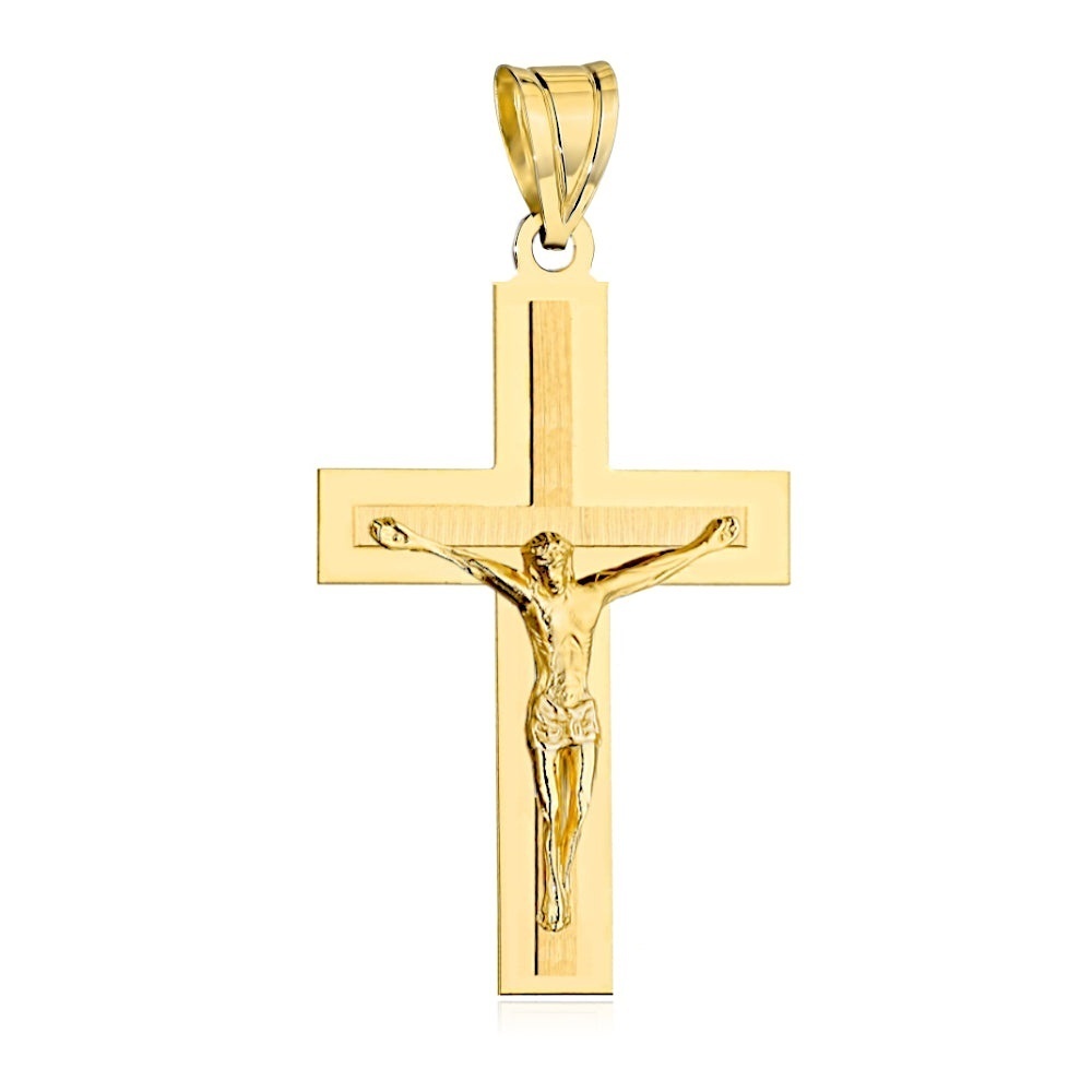 Cruciuliță Aur 14K cu Isus și Finisaj Satinat
