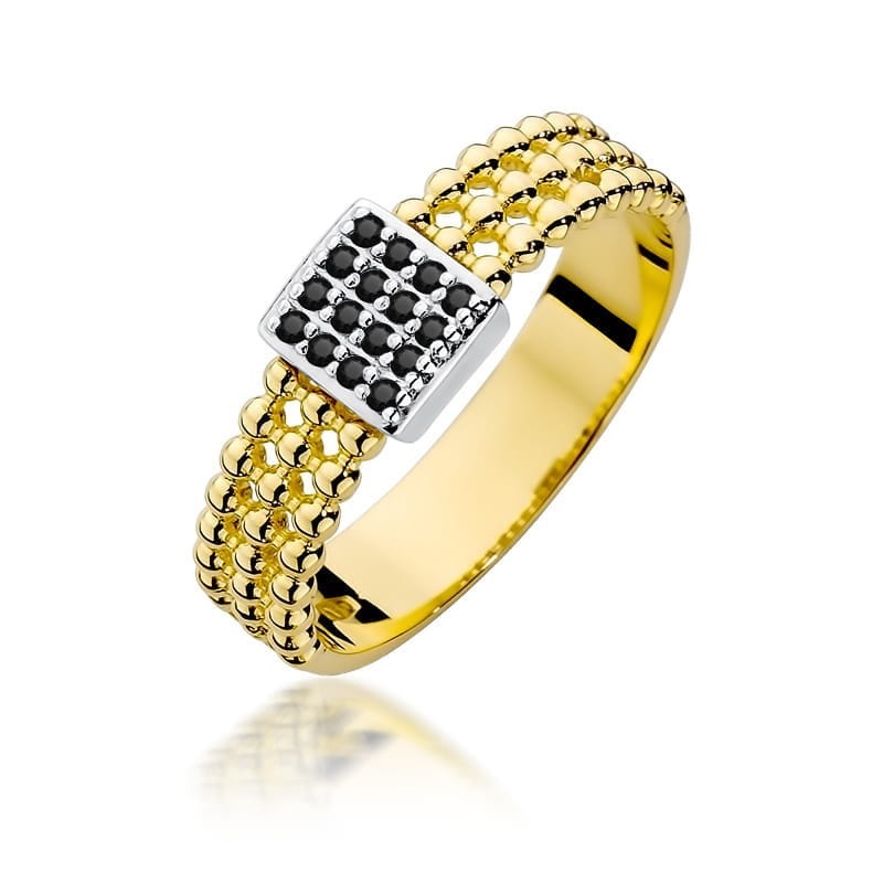 Inel Aur 14K cu Diamante Naturale Negre 0.08 ct