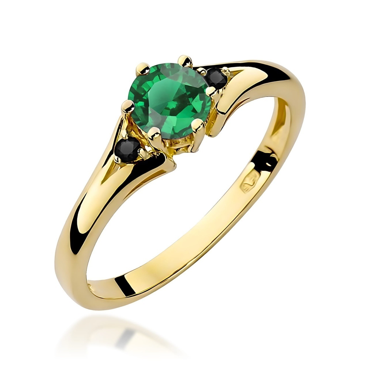 Inel Aur 14K cu Smarald 0.50 ct si Diamante Naturale Negre 0.03 ct