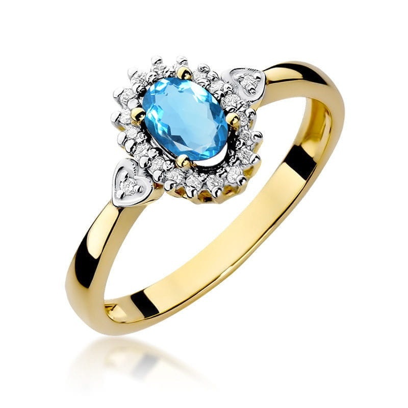 Inel Aur 14K cu Topaz Swiss 0.50 ct si Diamante Naturale 0.10 ct