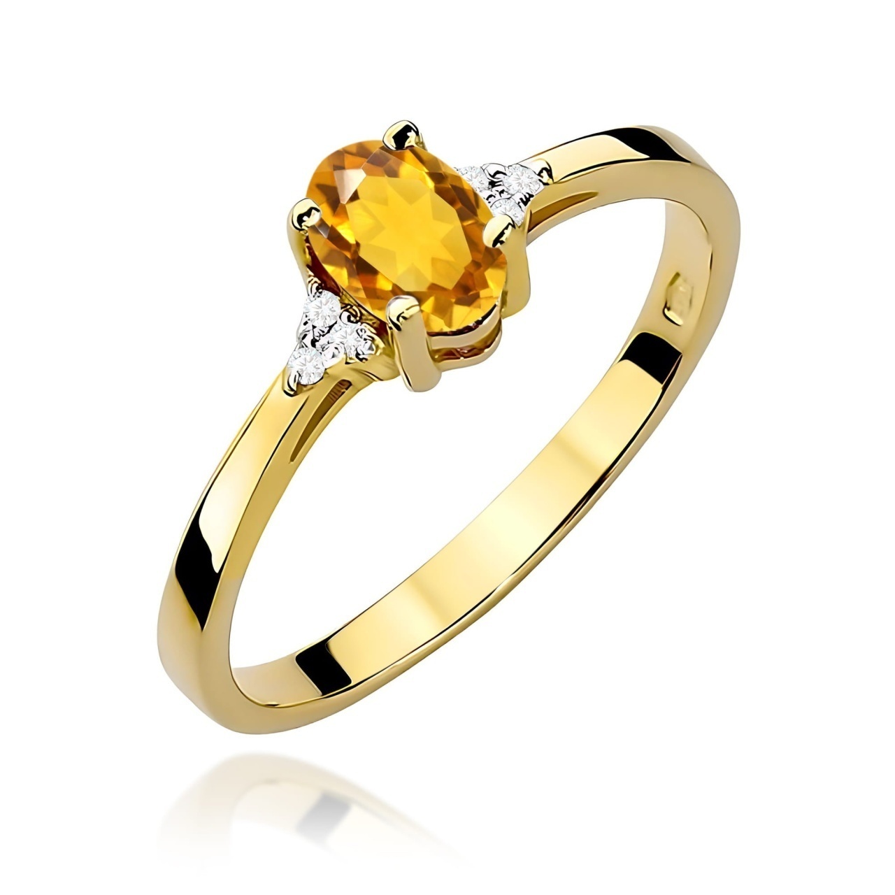 Inel Aur 9K cu Citrin 0.60 ct si Diamante Naturale 0.05 ct