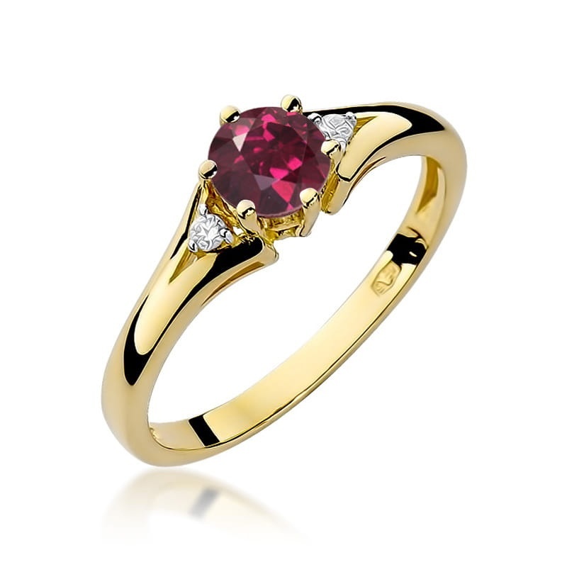 Inel Aur 9K cu Rhodolite 0.60 ct si Diamante Naturale 0.03 ct