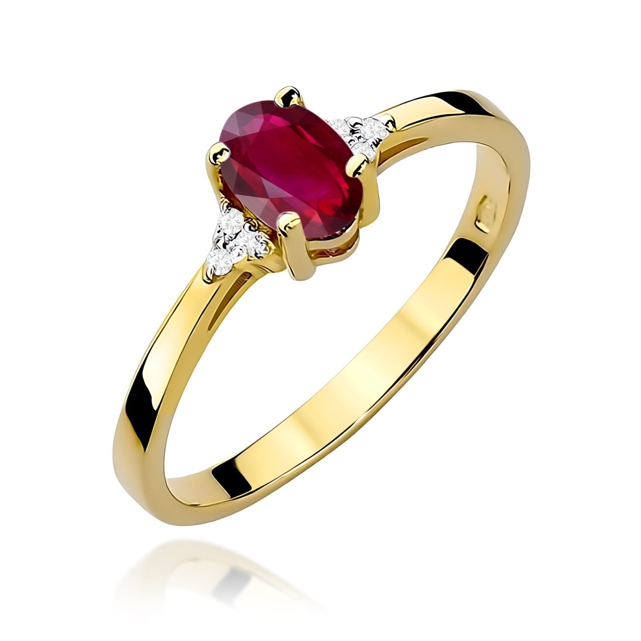 Inel Aur 9K cu Rubin 0.60 ct si Diamante Naturale 0.05 ct
