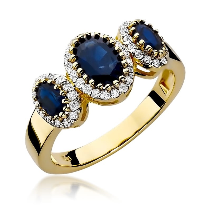 Inel Aur 9K cu Safir 0.90 ct si Diamante Naturale 0.24 ct