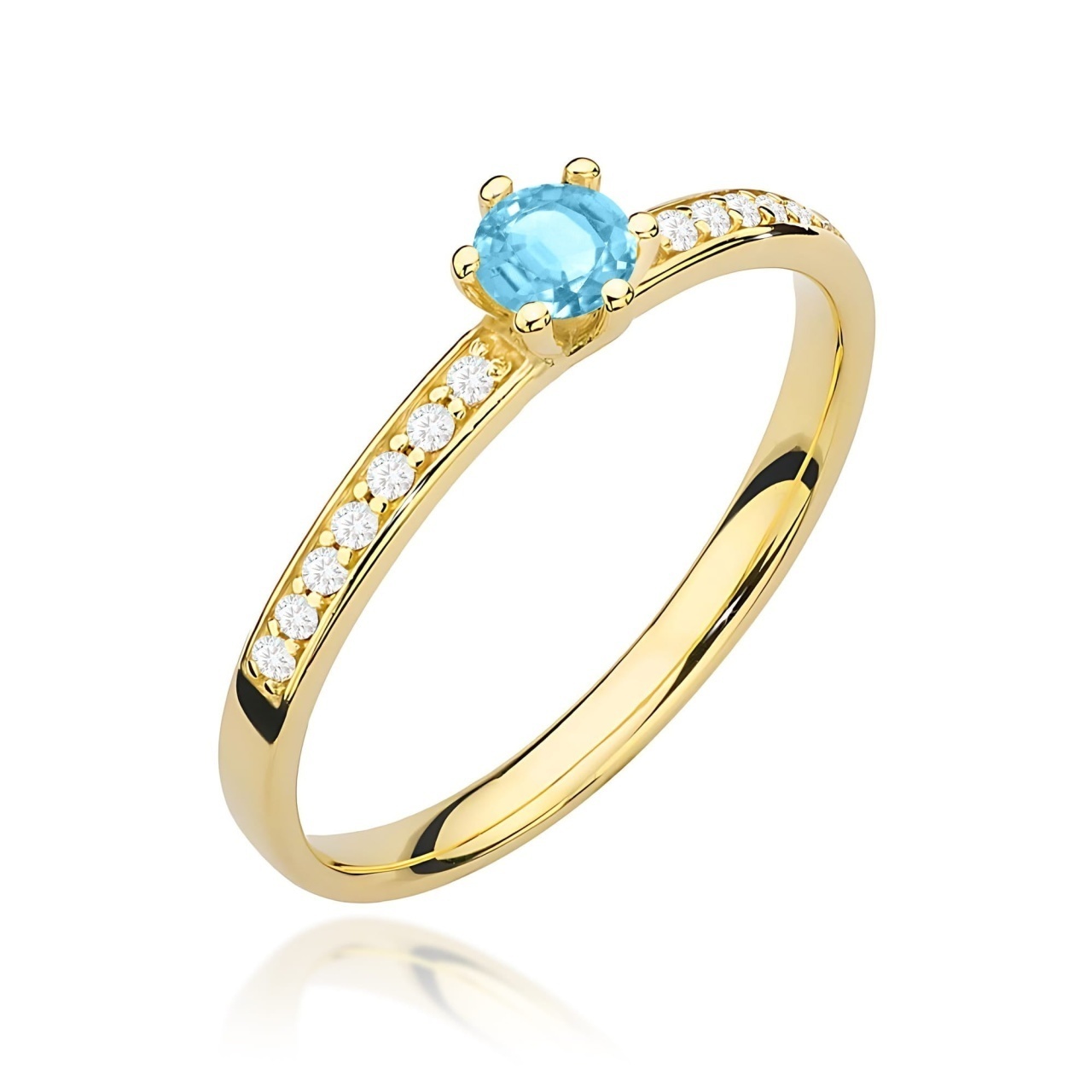 Inel Aur 9K cu Topaz Swiss 0.15 ct si Diamante Naturale 0.07 ct