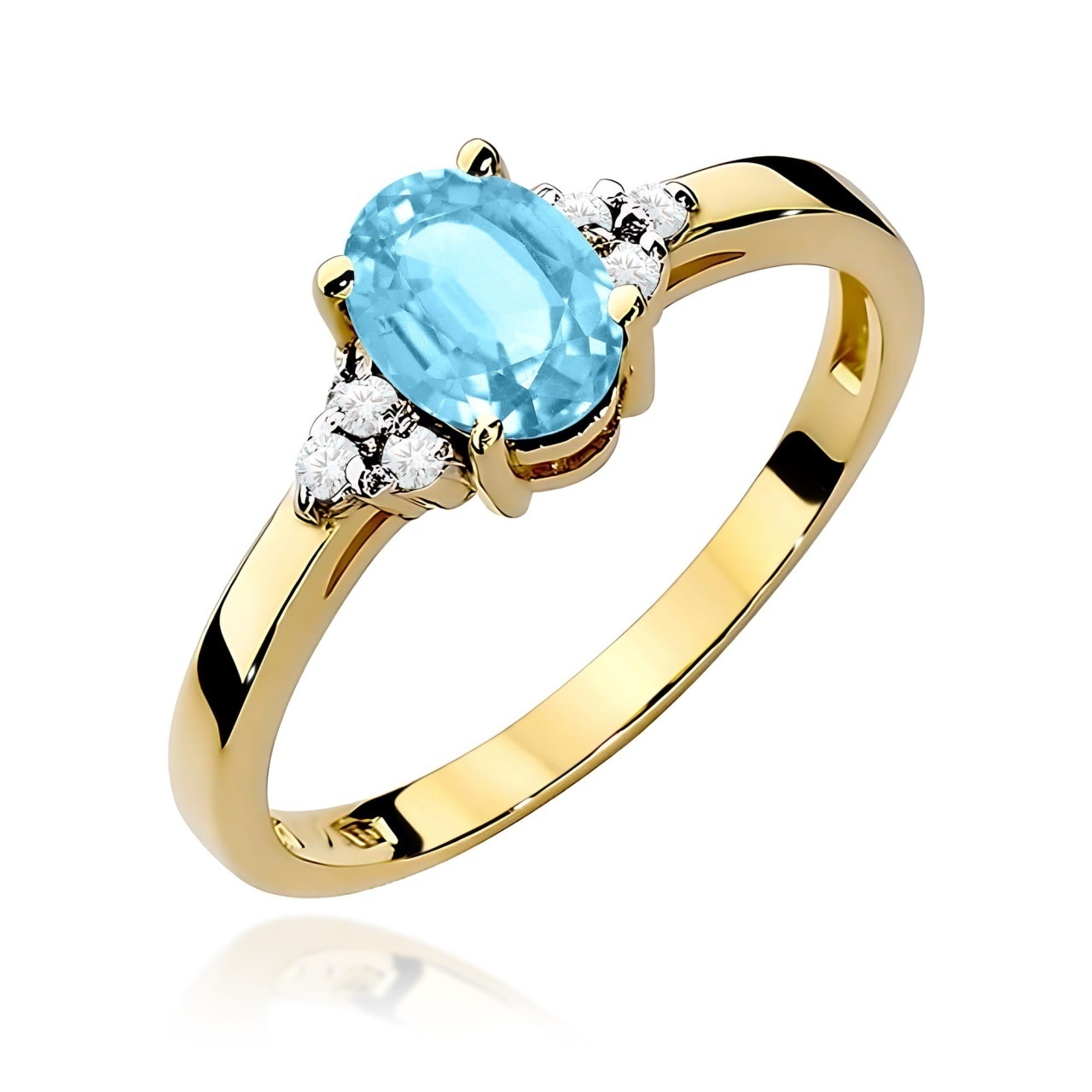 Inel Aur 9K cu Topaz Swiss 0.90 ct si Diamante Naturale 0.05 ct