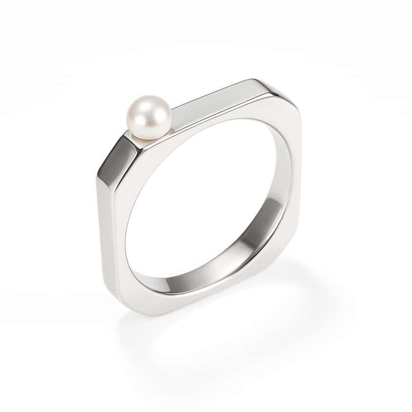 Inel Geometric Pearl din Argint 925 cu Perla de Cultura