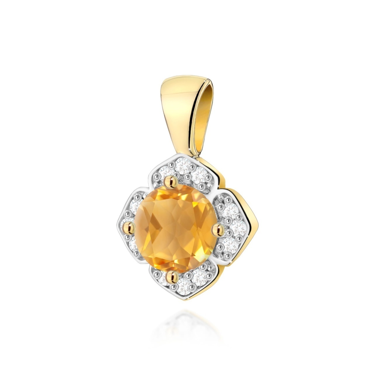Pandantiv Aur 14K cu Citrin 0.50 ct si Diamante Naturale 0.06 ct