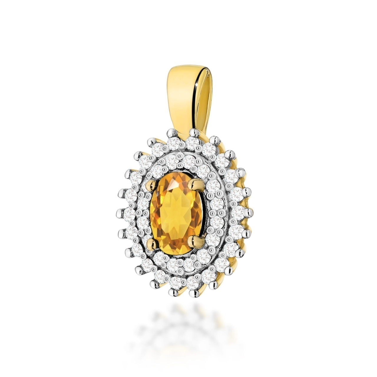 Pandantiv Aur 14K cu Citrin 0.60 ct si Diamante Naturale 0.19 ct
