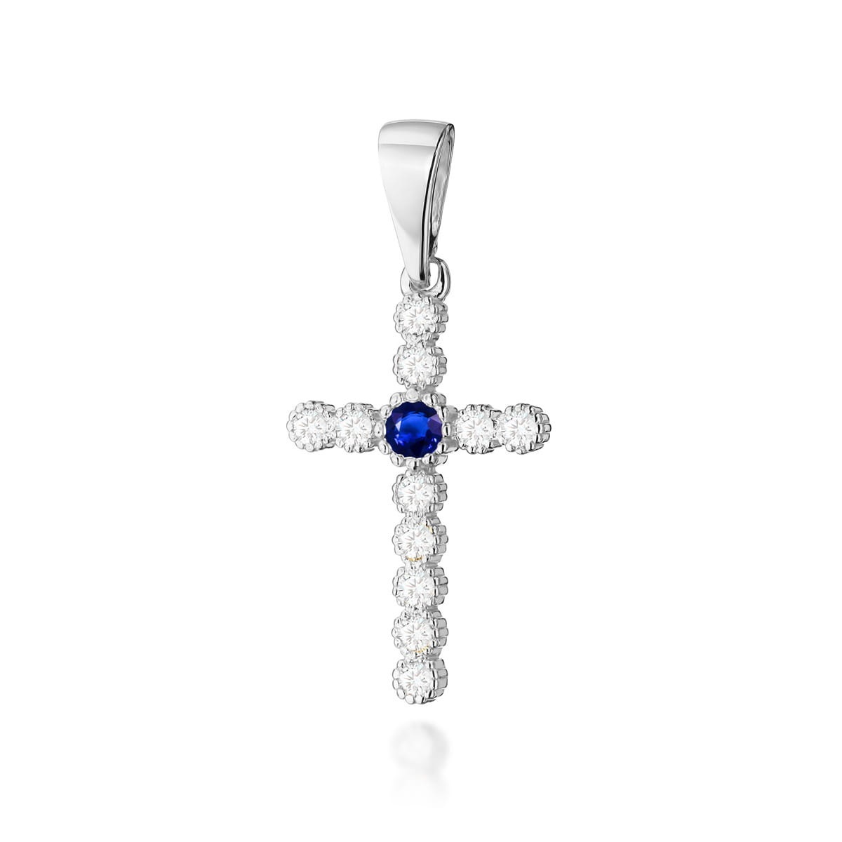 Pandantiv Cruce Aur 14K cu Safir 0.15 ct si Diamante Naturale