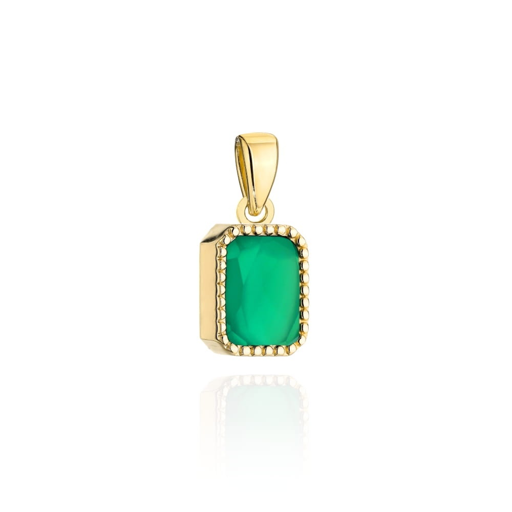 Pandantiv Elegant Din Aur Cu Agat Verde, Formă Dreptunghiulară