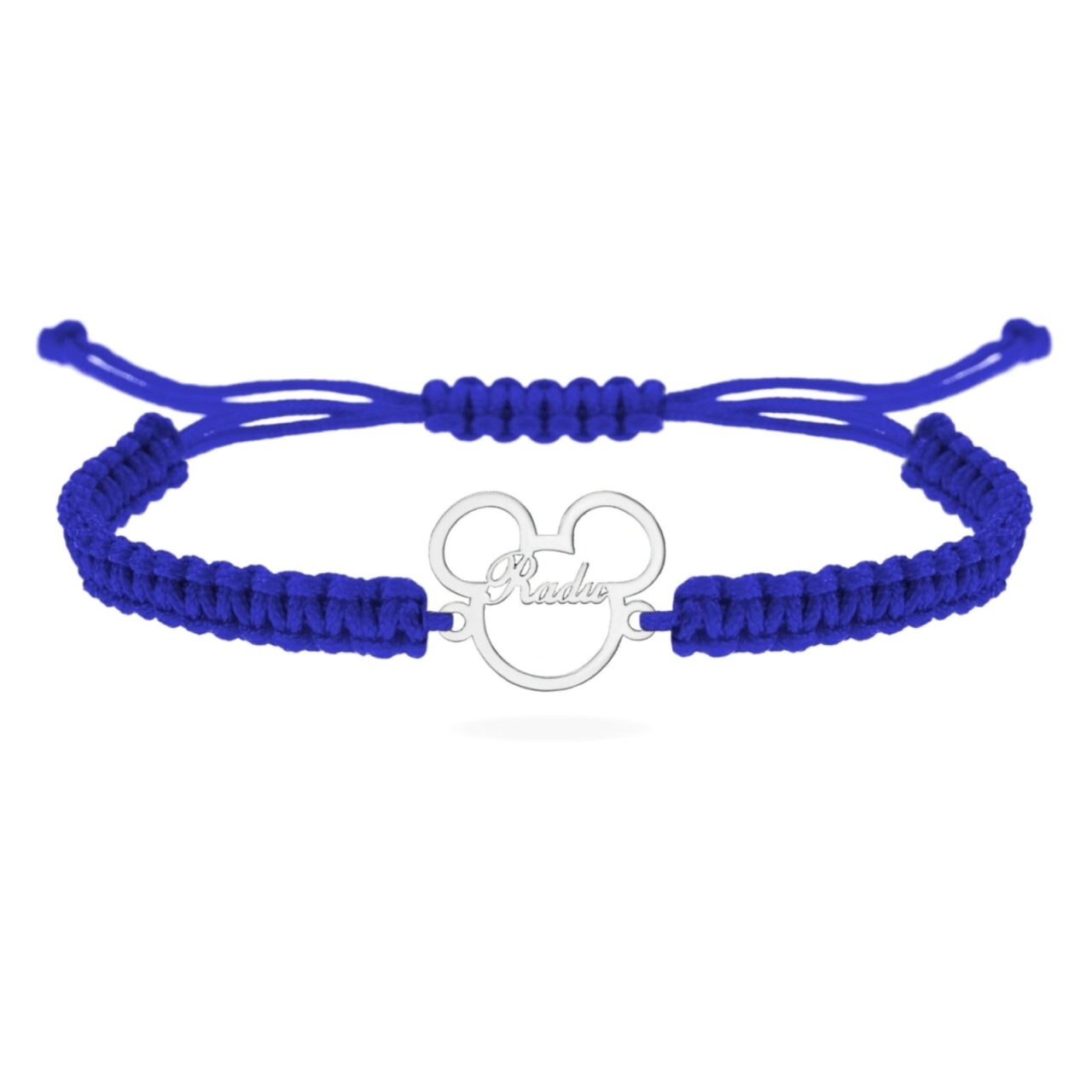 Bratara cu snur pentru copii cu personaj soricel desene animate din argint 925 - personalizat cu nume la alegere