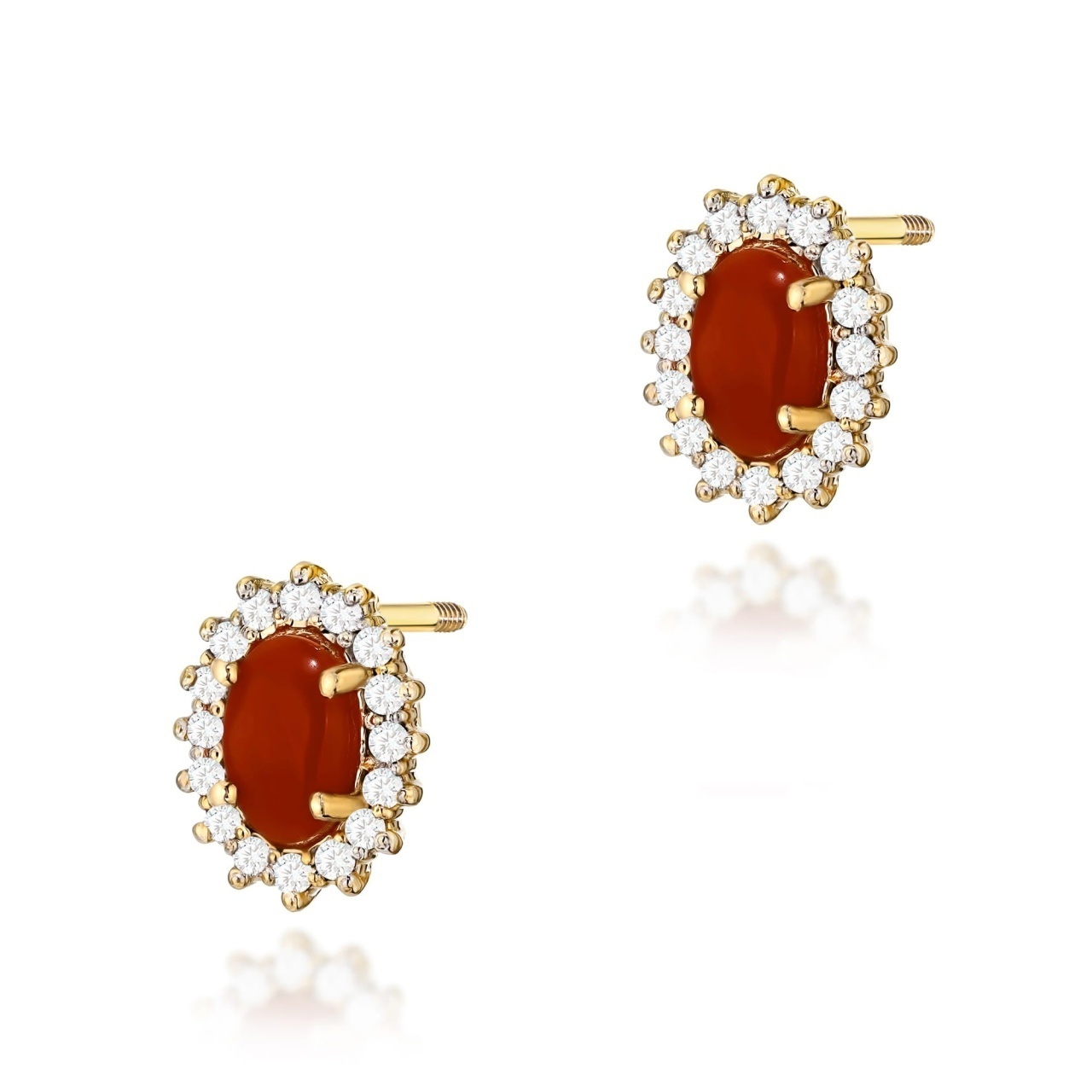 Cercei Aur 14K cu Coral 0.20 ct si Diamante Naturale 0.16 ct Filet cu Protectie