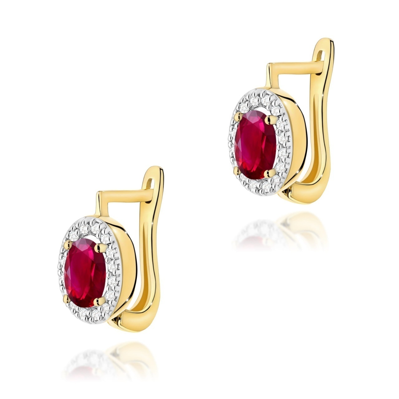 Cercei Aur 14K cu Rubin 0.60 ct si Diamante Naturale 0.16 ct
