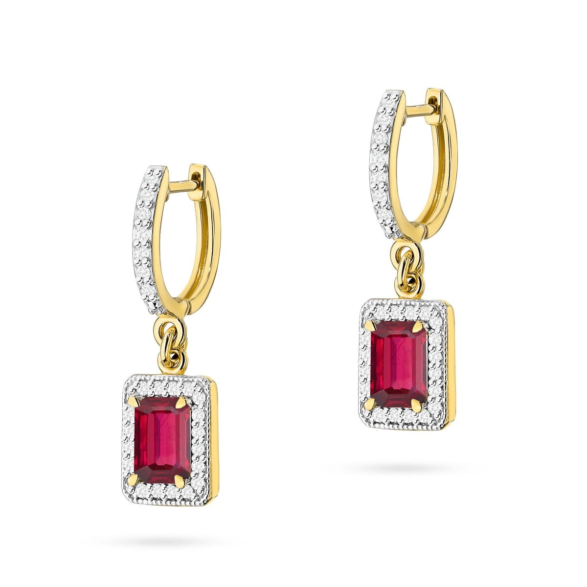 Cercei Aur 14K cu Rubin 0.80 ct si Diamante Naturale 0.34 ct