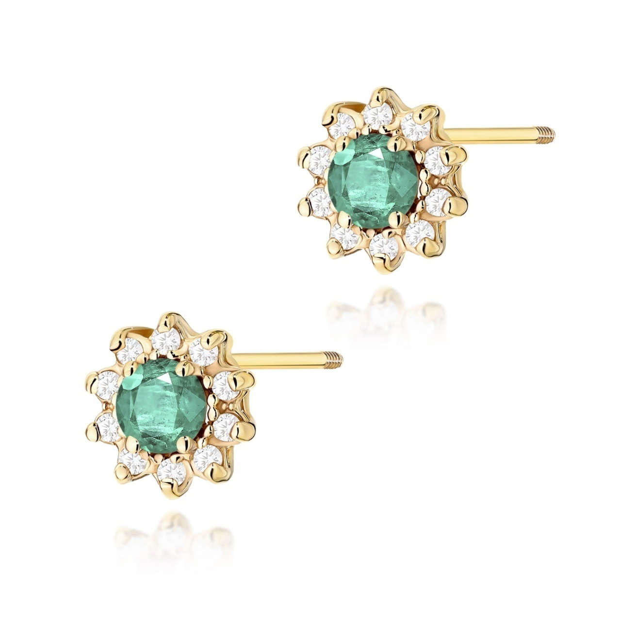 Cercei Aur 14K cu Smarald 0.15 ct si Diamante Naturale 0.17 ct Filet cu Protectie