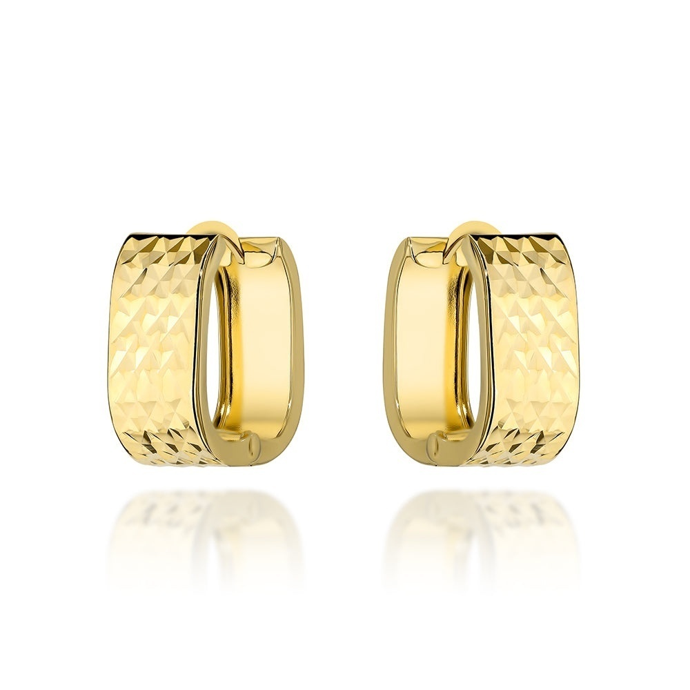 Cercei Aur 14K Dreptunghiulari Diamentați cu Bandă Lată