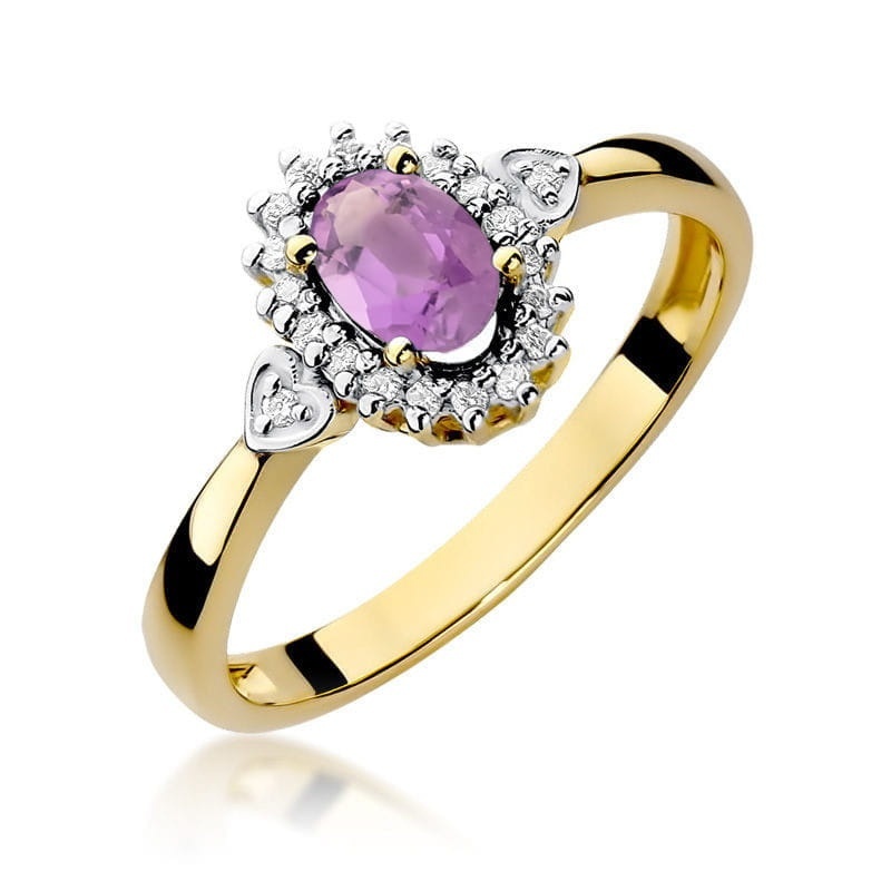 Inel Aur 14K cu Ametist 0.40 ct si Diamante Naturale 0.10 ct