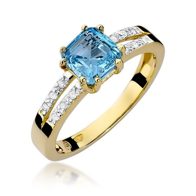 Inel Aur 14K cu Topaz Swiss 1.10 ct si Diamante Naturale 0.06 ct