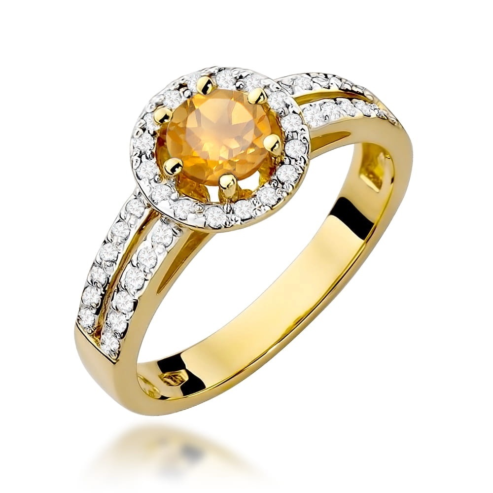 Inel Aur 9K cu Citrin 0.50 ct si Diamante Naturale 0.20 ct
