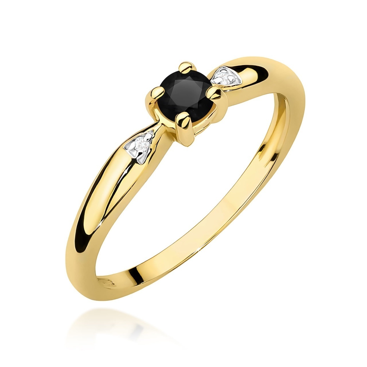 Inel Aur 9K cu Diamante Naturale Albe si Negre 0.13 ct