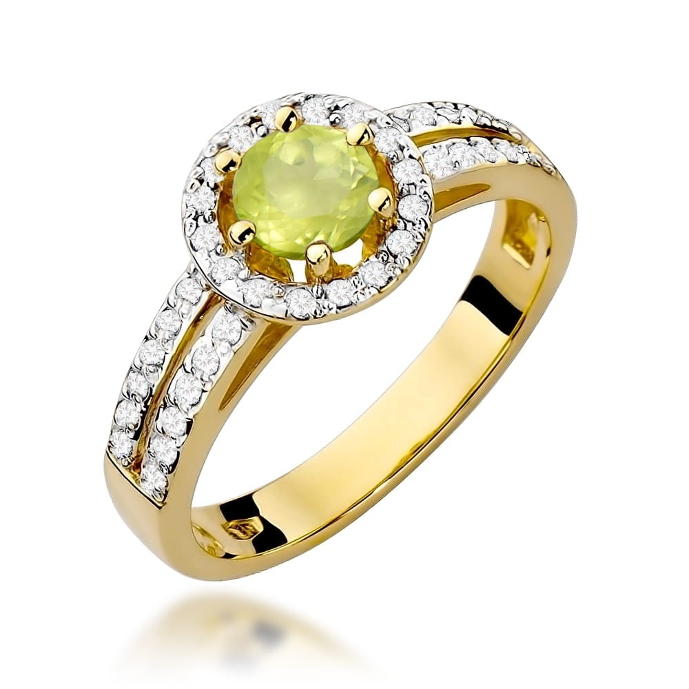 Inel Aur 9K cu Peridot 0.60 ct si Diamante Naturale 0.20 ct