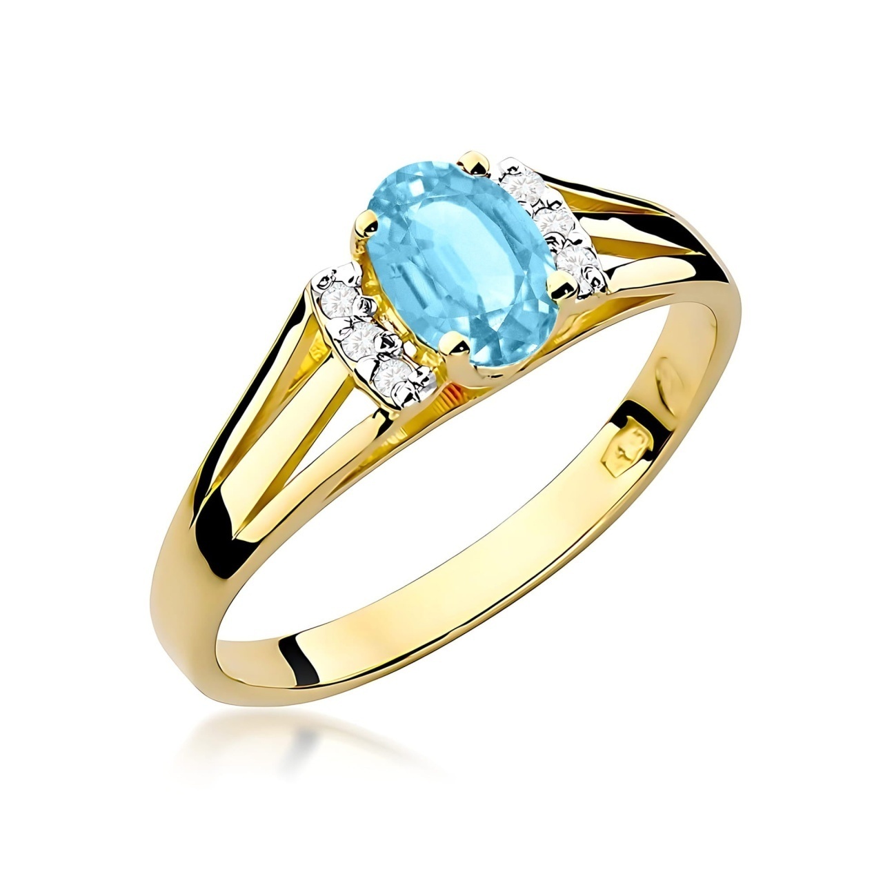 Inel Aur 9K cu Topaz Swiss 0.50 ct si Diamante Naturale 0.05 ct