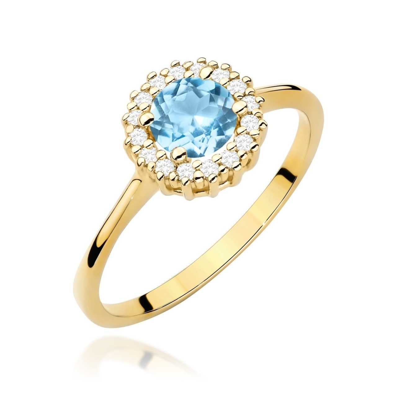 Inel Aur 9K cu Topaz Swiss 0.50 ct si Diamante Naturale 0.14 ct