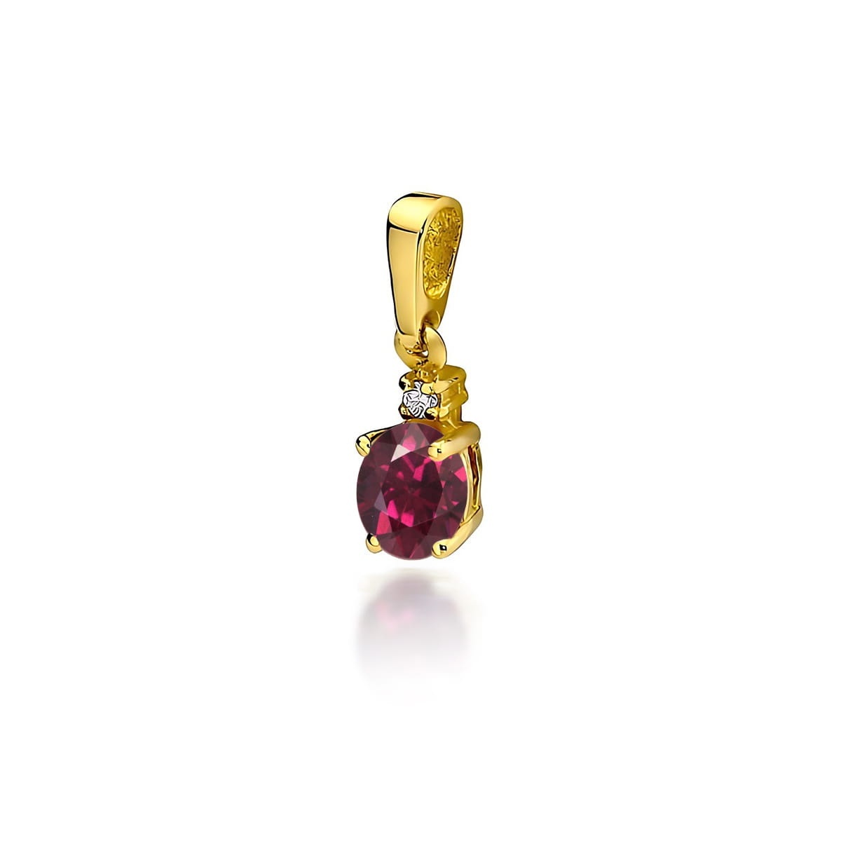Pandantiv Aur 14K cu Rhodolite 0.50 ct si Diamant Natural 0.01 ct