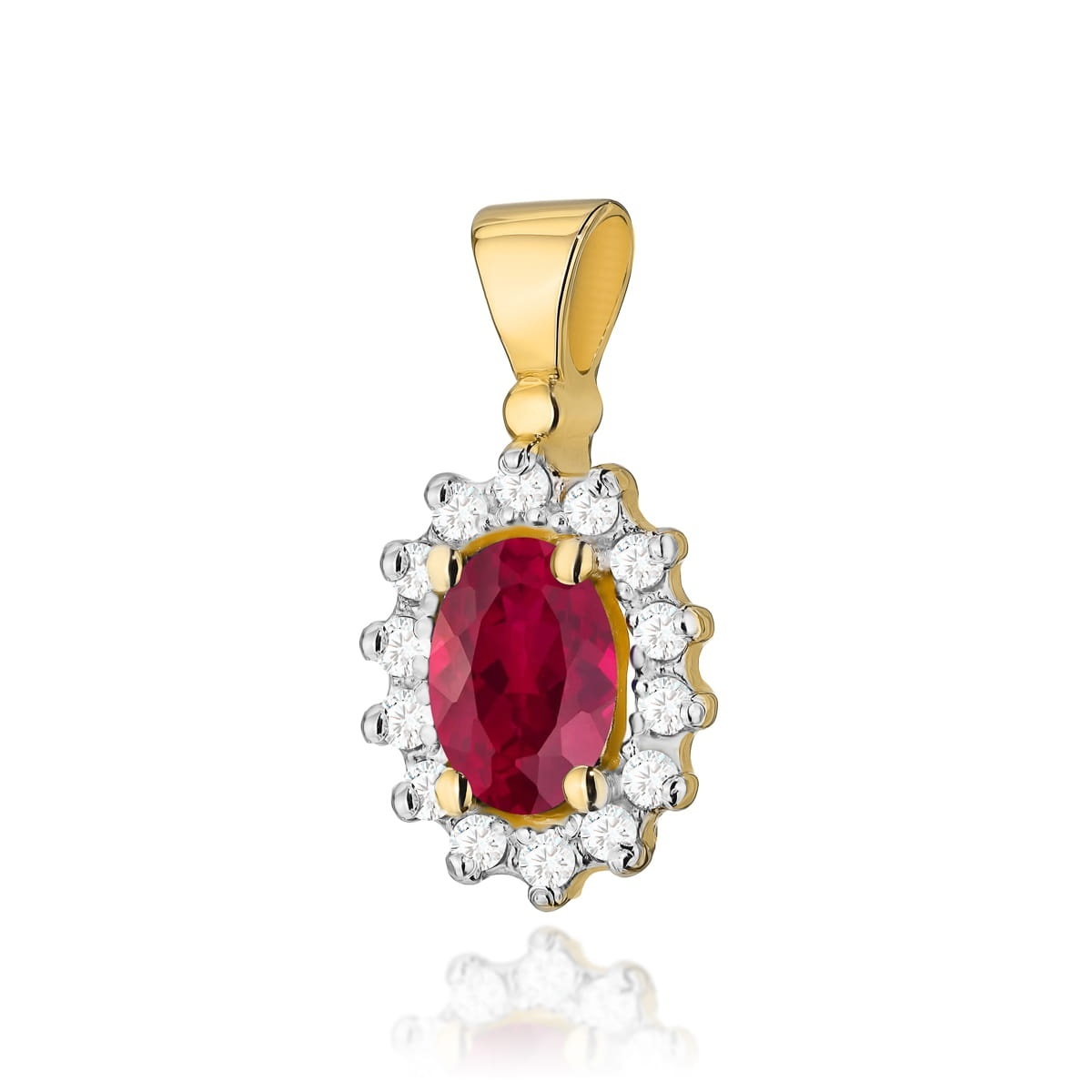 Pandantiv Aur 14K cu Rubin 0.60 ct si Diamante Naturale 0.12 ct