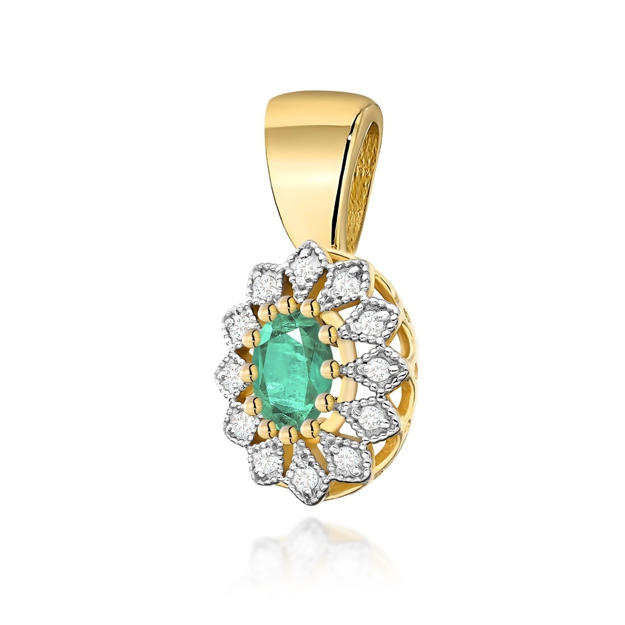 Pandantiv Aur 14K cu Smarald 0.40 ct si Diamante Naturale 0.10 ct