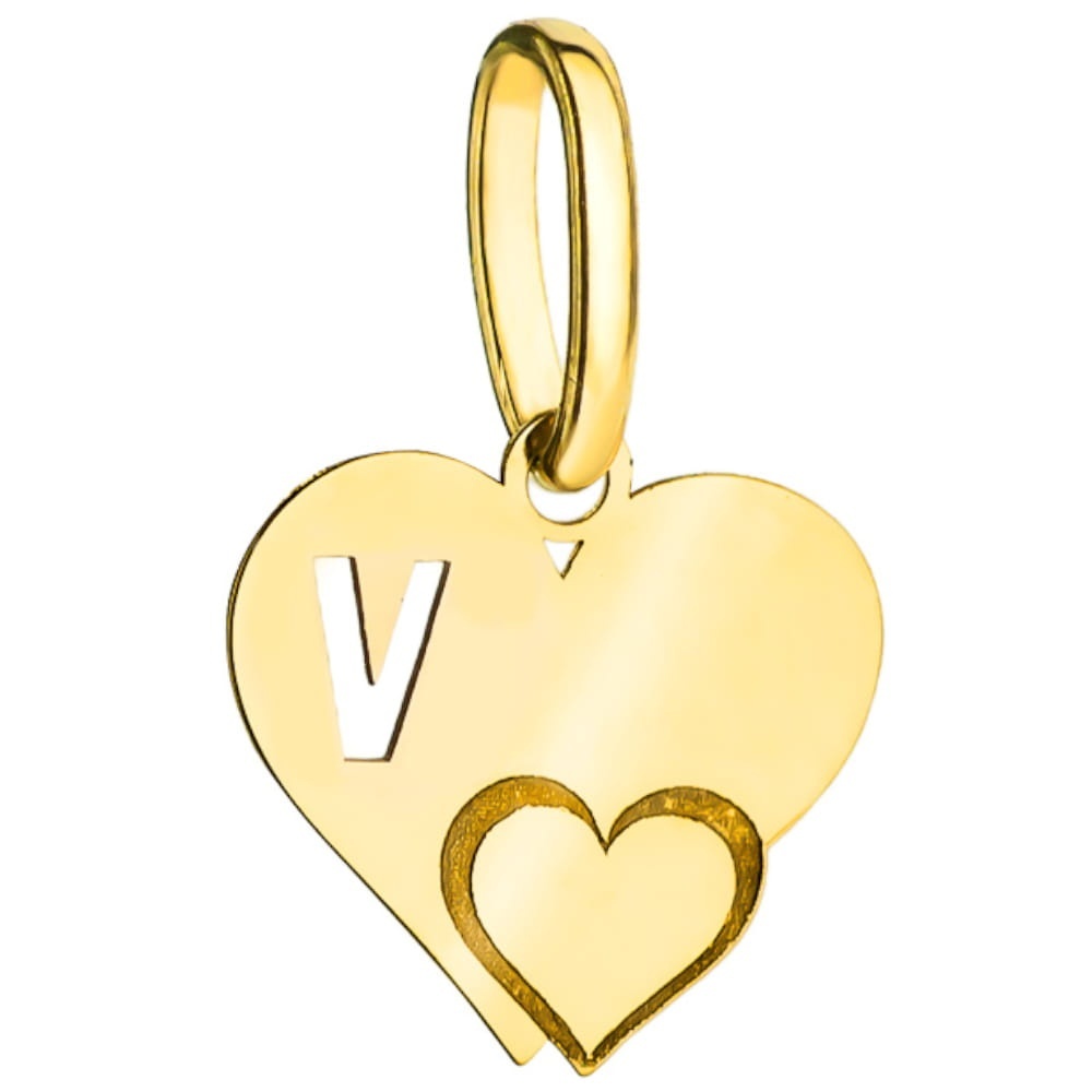 Pandantiv Aur 14K Litera V cu Inimioară