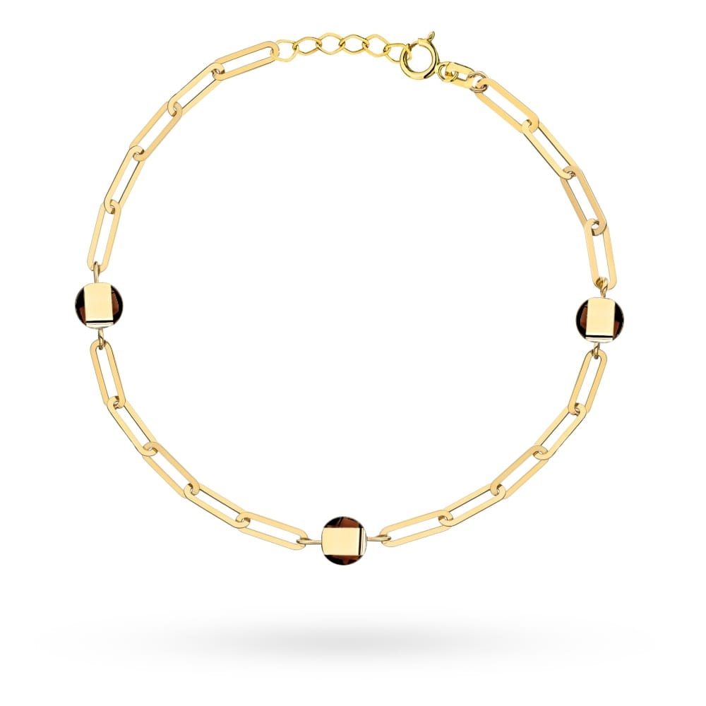 Brățară Elegantă Din Aur 14K Cu Zale Și Cuarț Maro