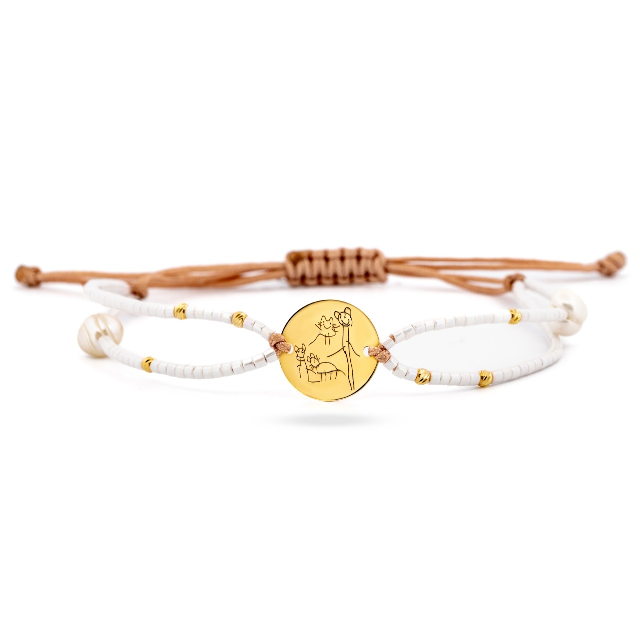 Bratara Primul Desen cu banut 12mm din aur 14k si margele miyuki + 6 bilute