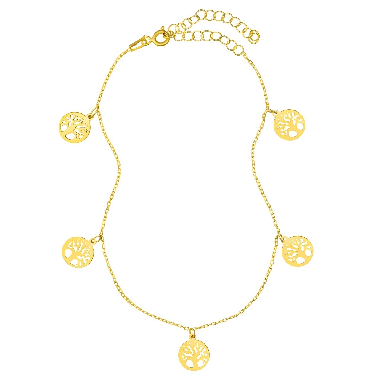 Bratara Tree of Life cu charmuri din Argint 925 placat cu aur pentru picior
