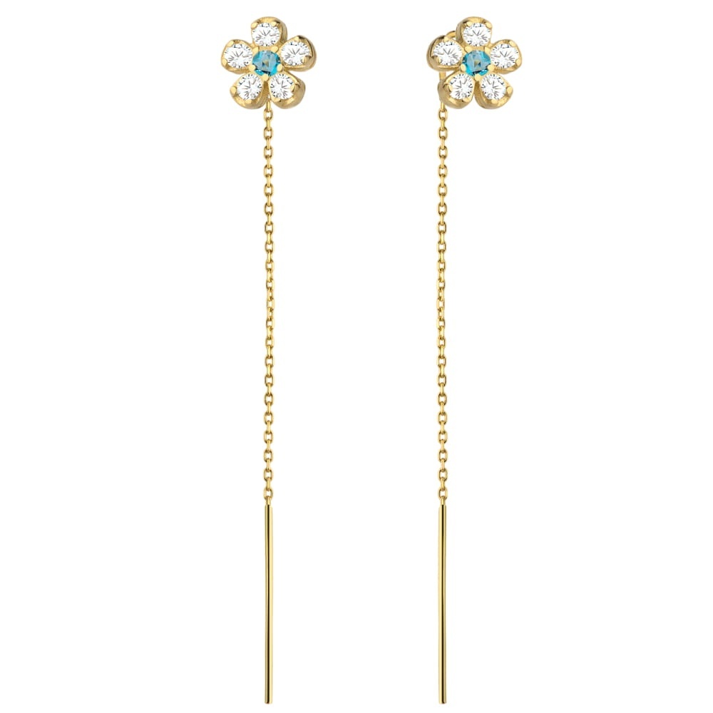 Cercei Fir Aur 14k cu Floare si Zircon Albastru