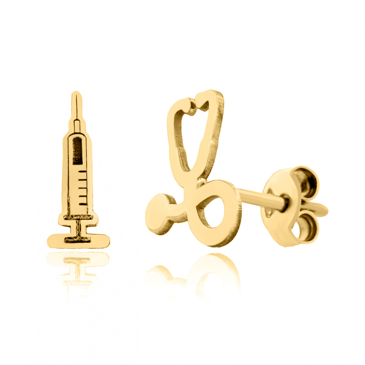 Cercei Medical - seringa & stetoscop din AUR 14K