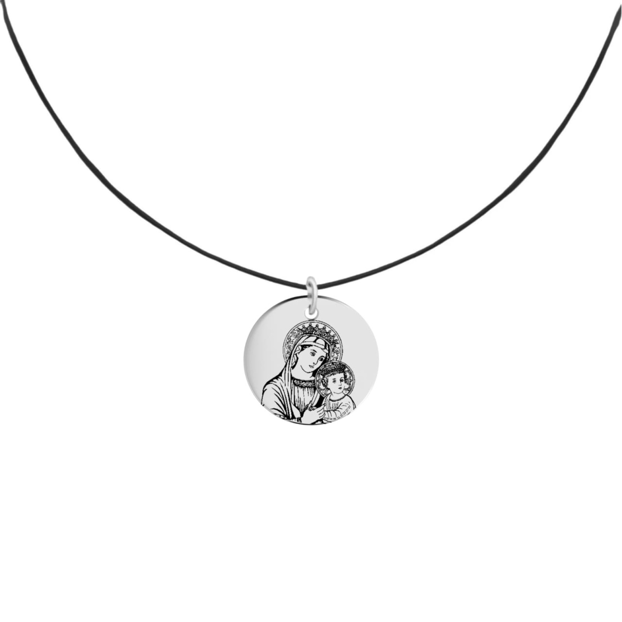 Choker cu șnur reglabil și pandantiv Fecioara Maria din Argint 925