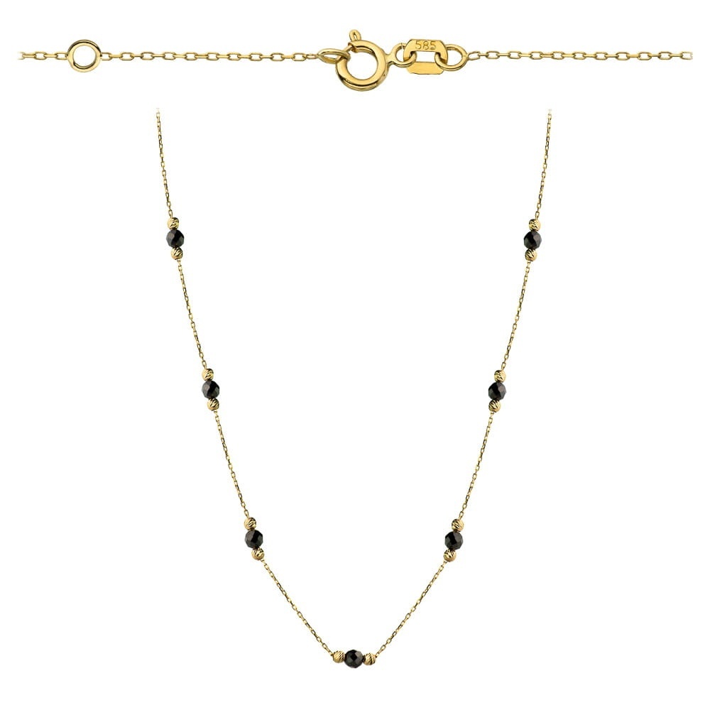 Colier cu Margelute Negre si Bilute- Aur 14k