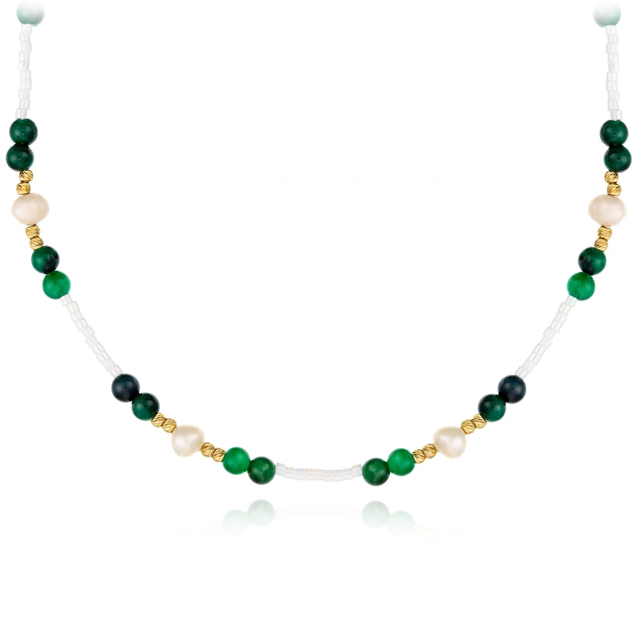 Colier Precious cu perle de cultura, agate,miyuki si 40 de bile din aur 14k/2mm