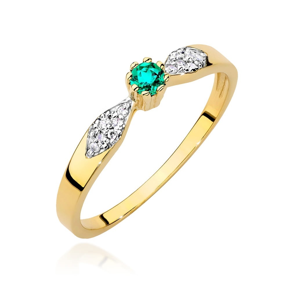 Inel Aur 14K cu Smarald 0.15 ct si Diamante Naturale 0.06 ct