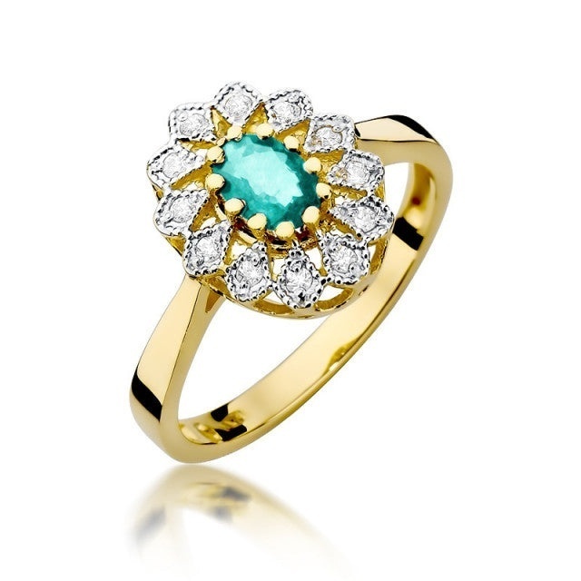 Inel Aur 14K cu Smarald 0.40 ct si Diamante Naturale 0.10 ct