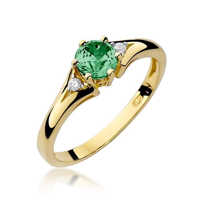 Inel Aur 14K cu Smarald 0.50 ct si Diamante Naturale 0.03 ct