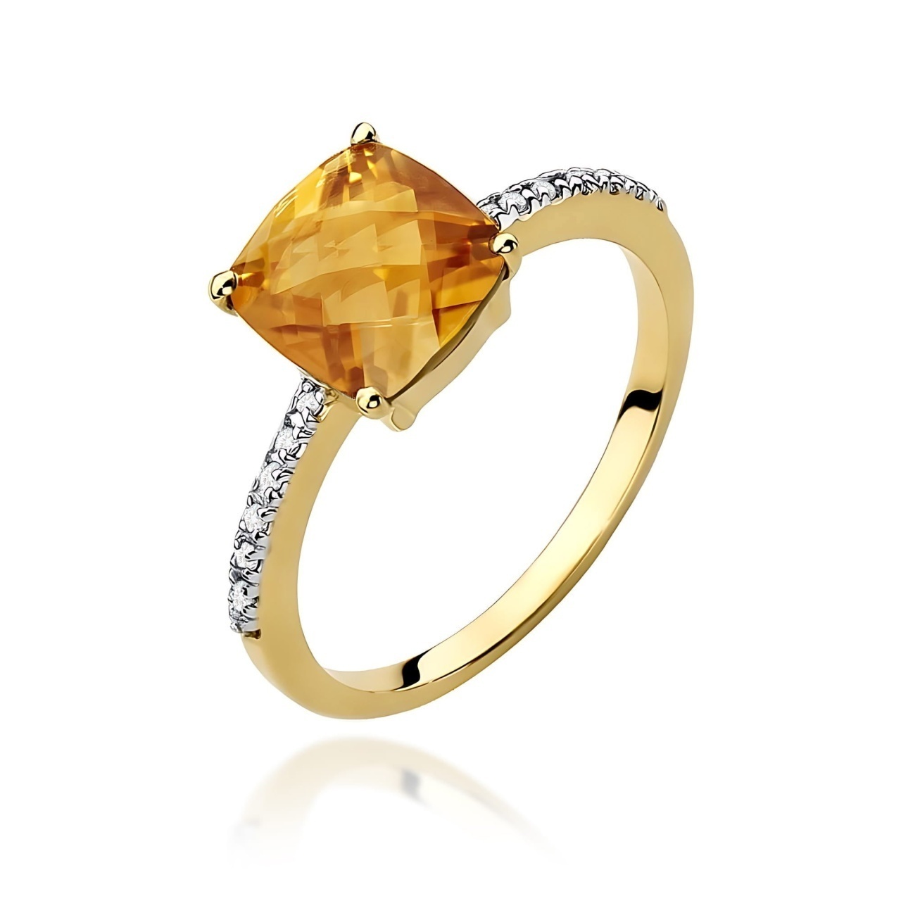 Inel Aur 9K cu Citrin 2.00 ct si Diamante Naturale 0.07 ct