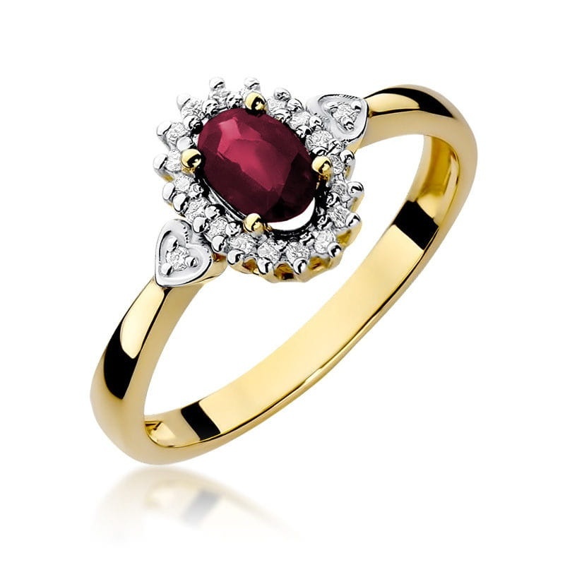 Inel Aur 9K cu Rubin 0.60 ct si Diamante Naturale 0.10 ct