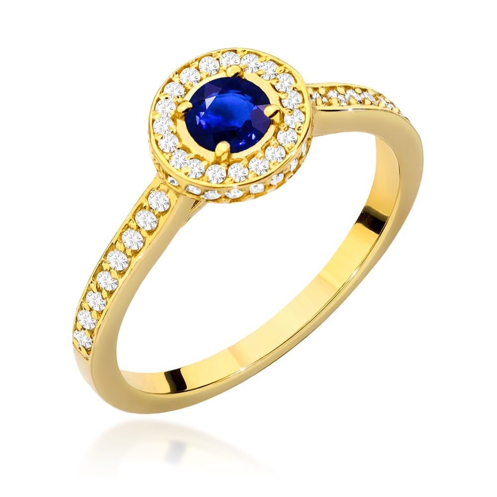 Inel Aur 9K cu Safir 0.30 ct si Diamante Naturale 0.34 ct